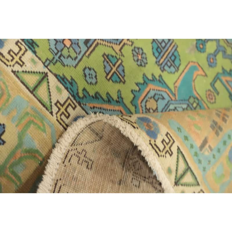 Hand Knotted Oriental 100% Wool Carpet Traditional Floral Green Tabriz Area Rug - 12' 8'' X 9' 6''