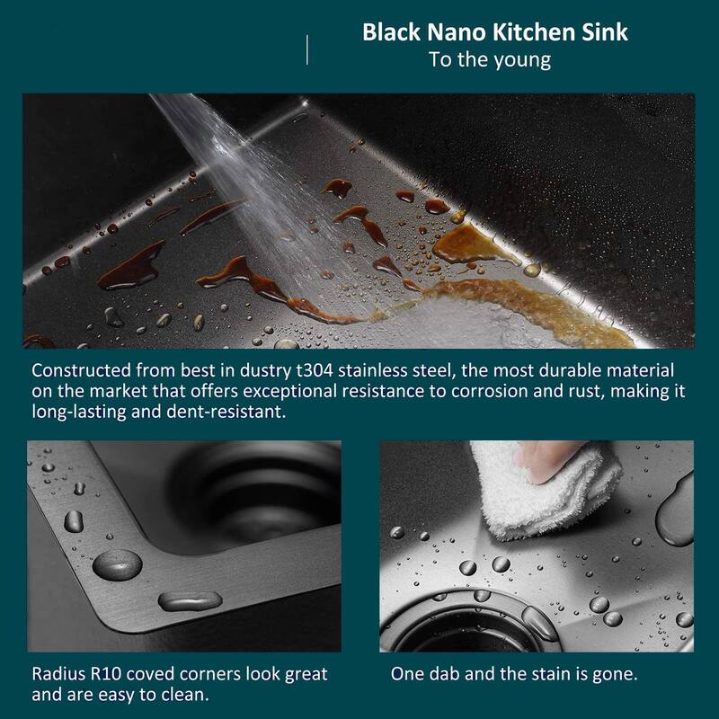 19" x 17" Stainless Steel Undermount Kitchen Sink with Black Coating