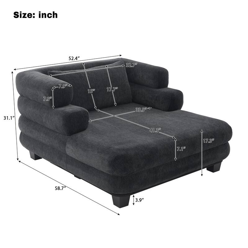 Roomfitters 52 Inch Oversized Modern Chaise Lounge Sofa Bed with Layered Armrests, Chenille