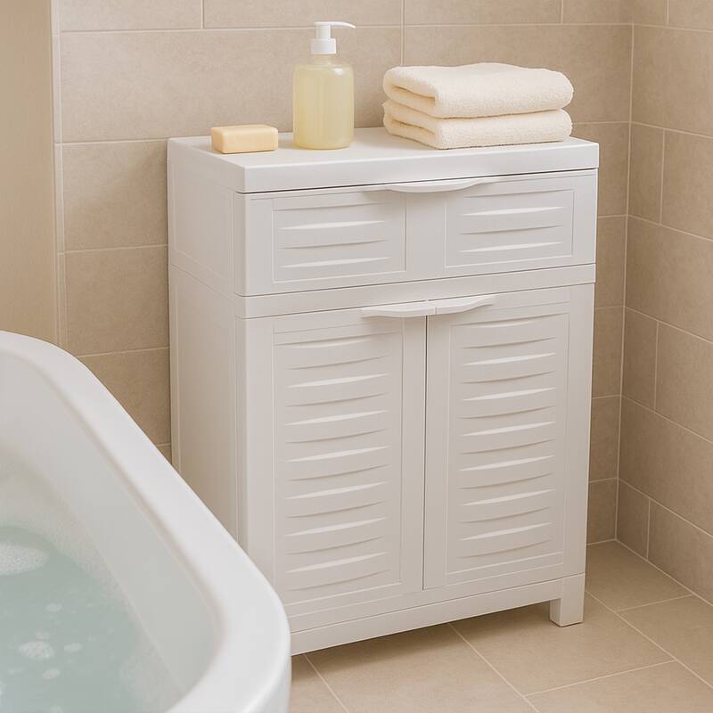 Plastic Storage Cabinet with Adjustable Shelf and Drawer