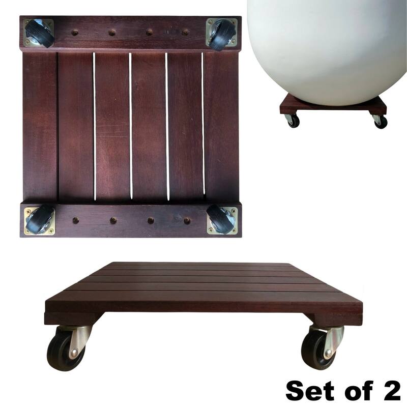 DreamPatio Acacia Plant Caddy (Pack of 2) - Square 11.8" x 3" 2pcs