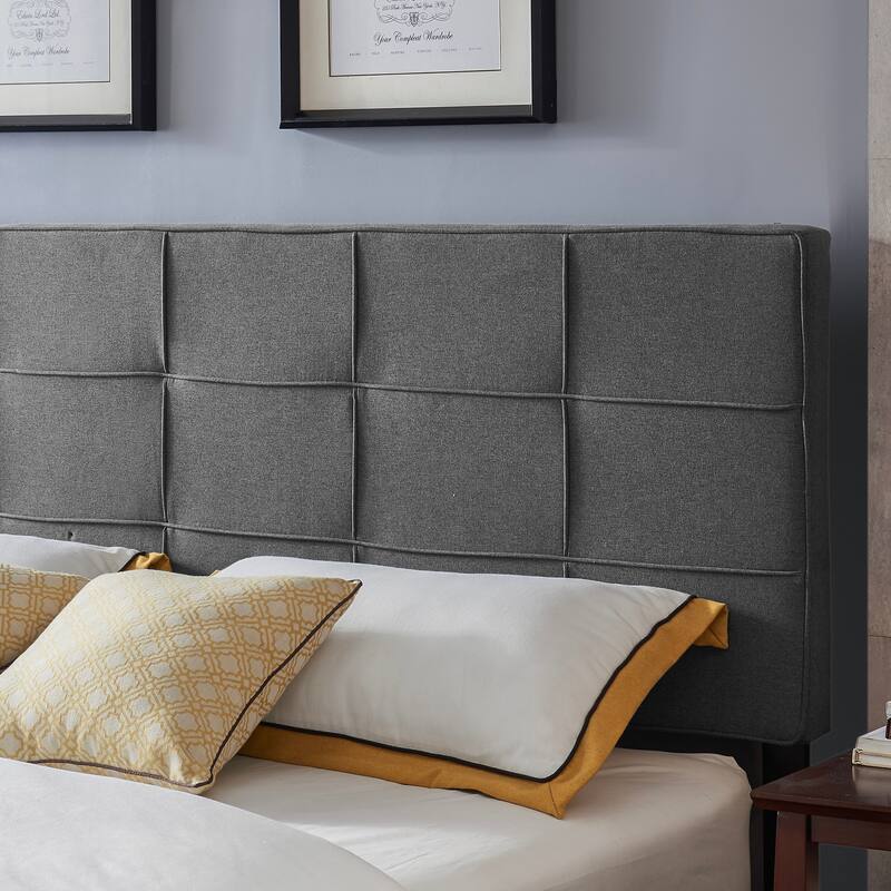 Linen Upholstered King Size Headboard with Metal Legs, Adjustable Height, Tufted Waffle Stitch Design