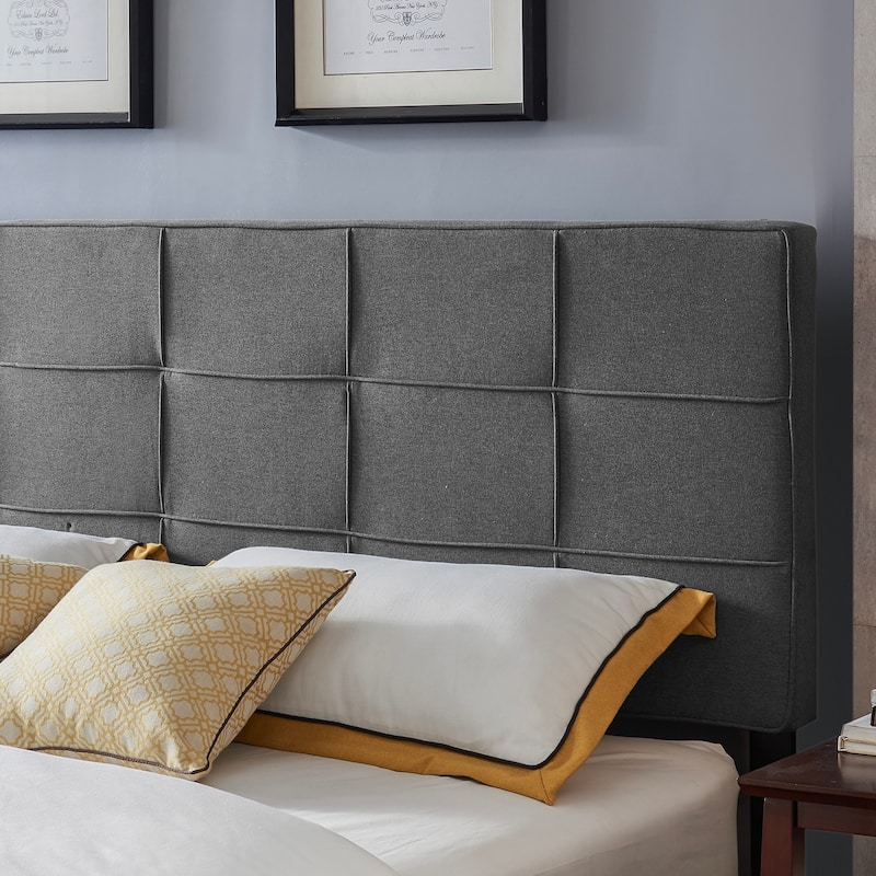 Roomfitters King Size Upholstered Headboard with Modern Grid Stitching and Adjustable Height