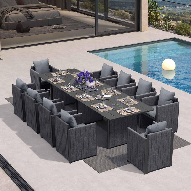 PURPLE LEAF Sanori Patio outdoor Dining Set Modern Large Weather-Resistant Aluminum for Garden Backyard Kitchen - 11-Piece Rectangle