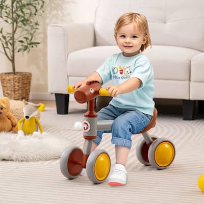 Brown Baby Ride-On Balance Bike with Comfortable PU Seat and Stable Steering Design - 22" × 9.5" × 17.5"