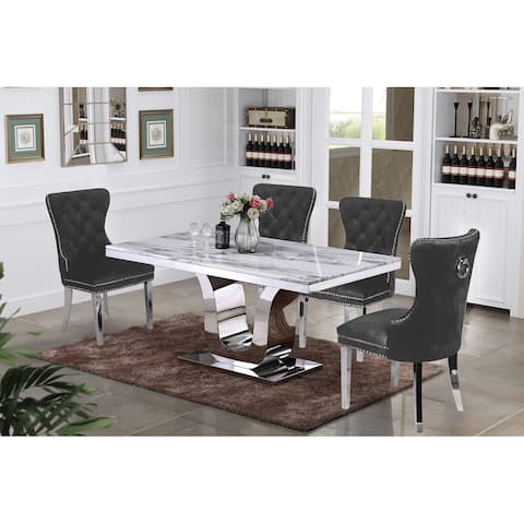 Best Quality Furniture White Genuine Marble 5-Piece Dining Set