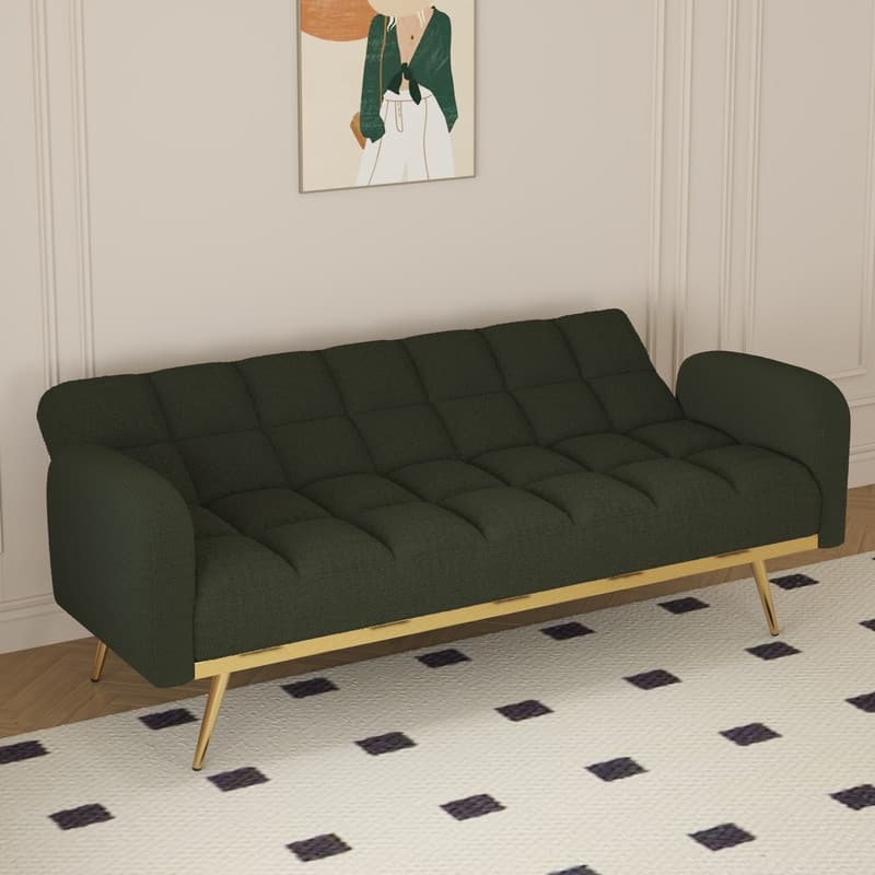 68.5-inch teddy velvet sofa bed with throw pillows