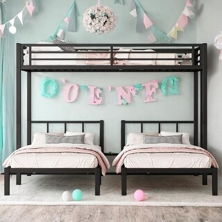 Twin XL over Twin & Twin Bunk Bed Metal Triple Bunk Bed,Black