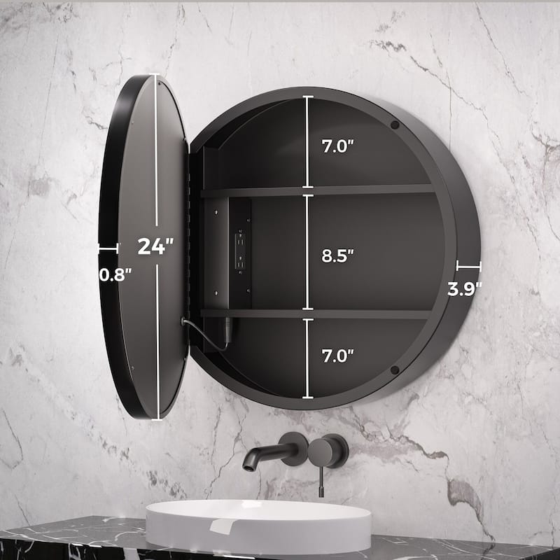 Keonjinn LED Metal Framed Round Medicine Cabinet with Mirror for Vanity, 3 Color Temperatures
