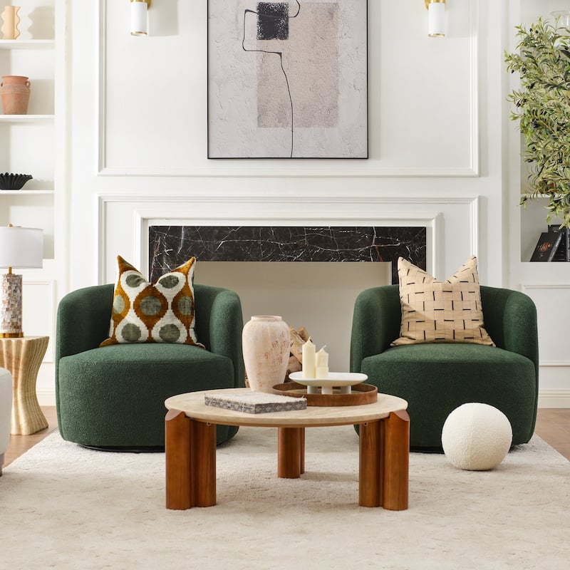 KINWELL 34" Wide Boucle Upholstered Sherpa Swivel Armchair (Set of 2)