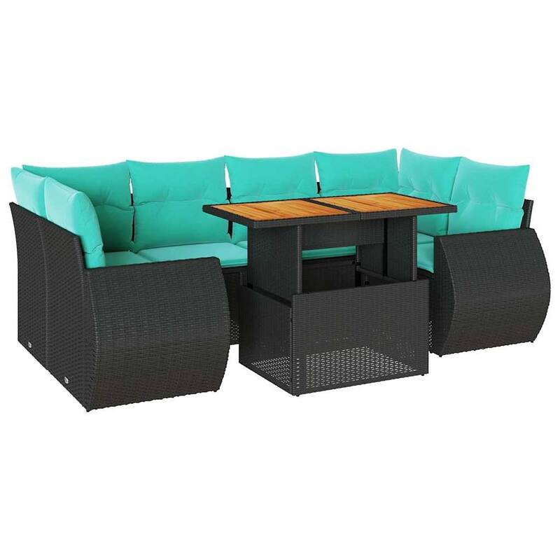 vidaXL Patio Sofa Set with Cushions Outdoor Furniture 7 Piece Poly Rattan - 24.4 x 24.4 x 27.2