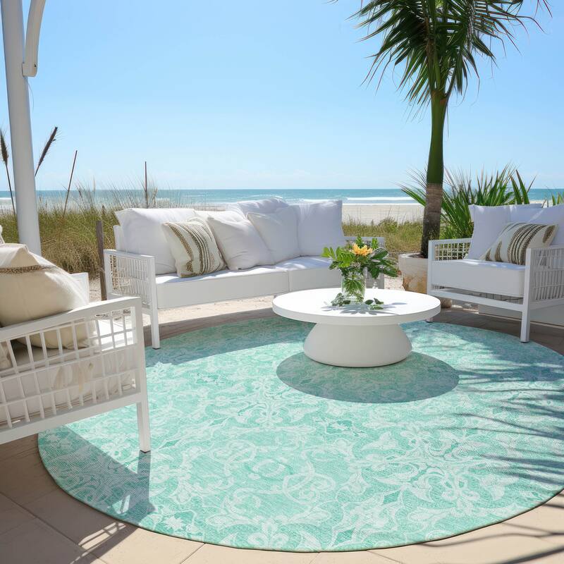 Machine Washable Indoor/ Outdoor Chantille Traditional Medallions Rug - Turquoise - 8' x 8'
