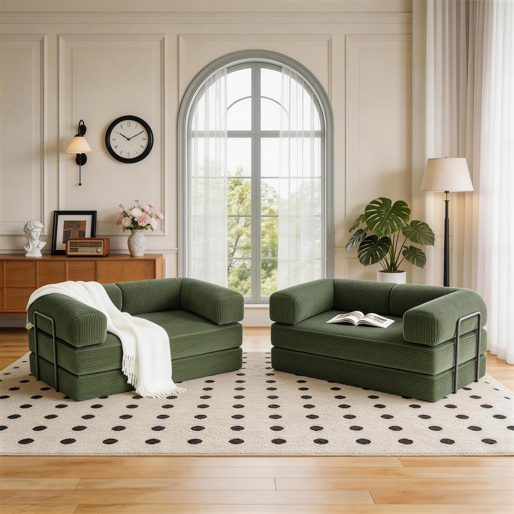 2 Set Corduroy Large Couch Convertible Floor Sofa Bed Sleeper