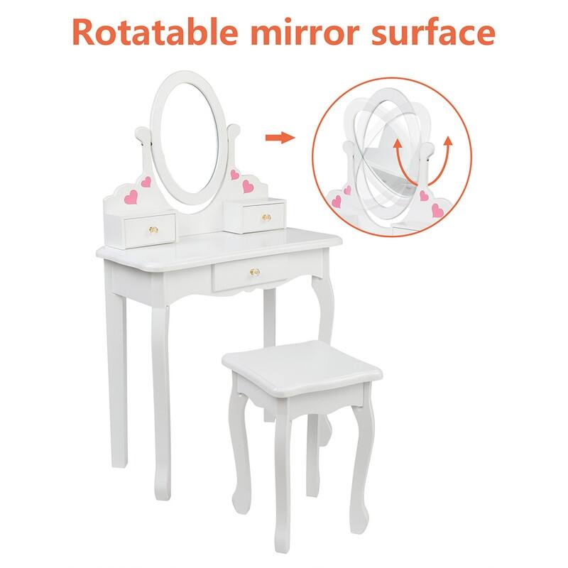 Three Drawers Kids Dressing Table with Chair White Love Style