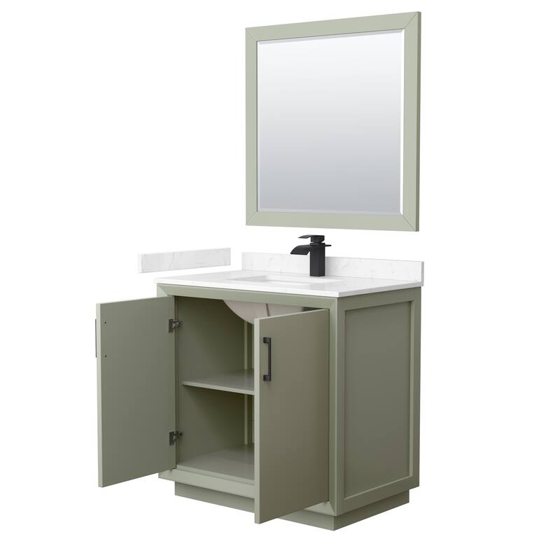Strada 36-Inch Single Vanity Set, Cultured Marble Top, 34-Inch Mirror