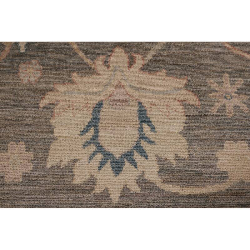 Vegetable Dye Oushak Turkish Area Rug Hand-Knotted Grey Wool Carpet - 9'2" x 11'0"