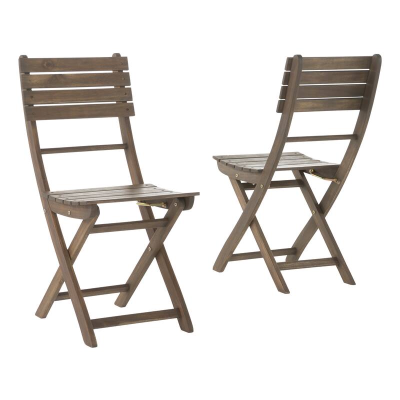 Outdoor 3pc Half-Round Folding Acacia Wood Bistro Set: Weather-Resistant, Space-Saving,Grey