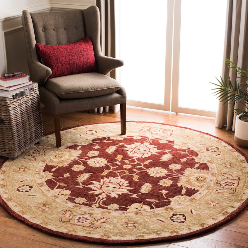 SAFAVIEH Handmade Anatolia Ibala Traditional Hand-spun Wool Rug - 8' Round - Red/Sage