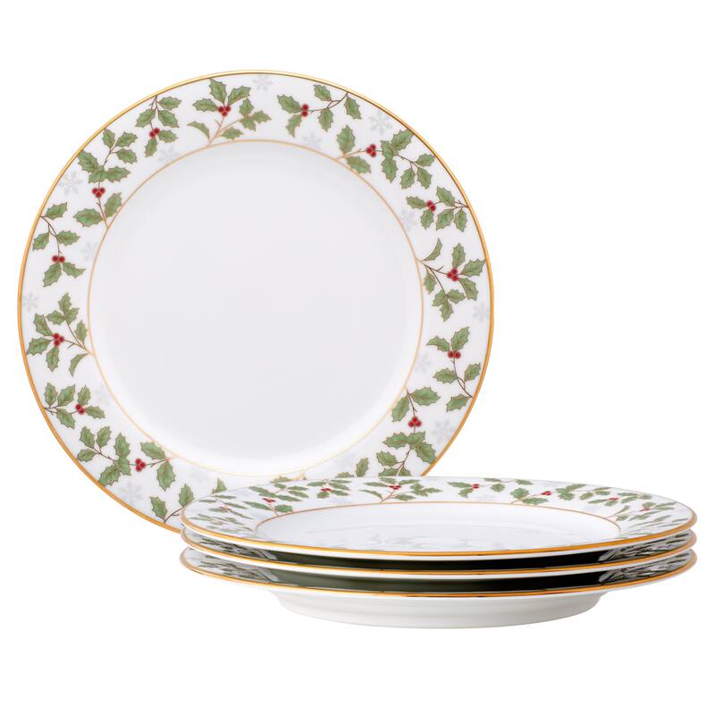 Noritake Holly & Berry Gold Set Of 4 Salad Plates, 8-1/4"