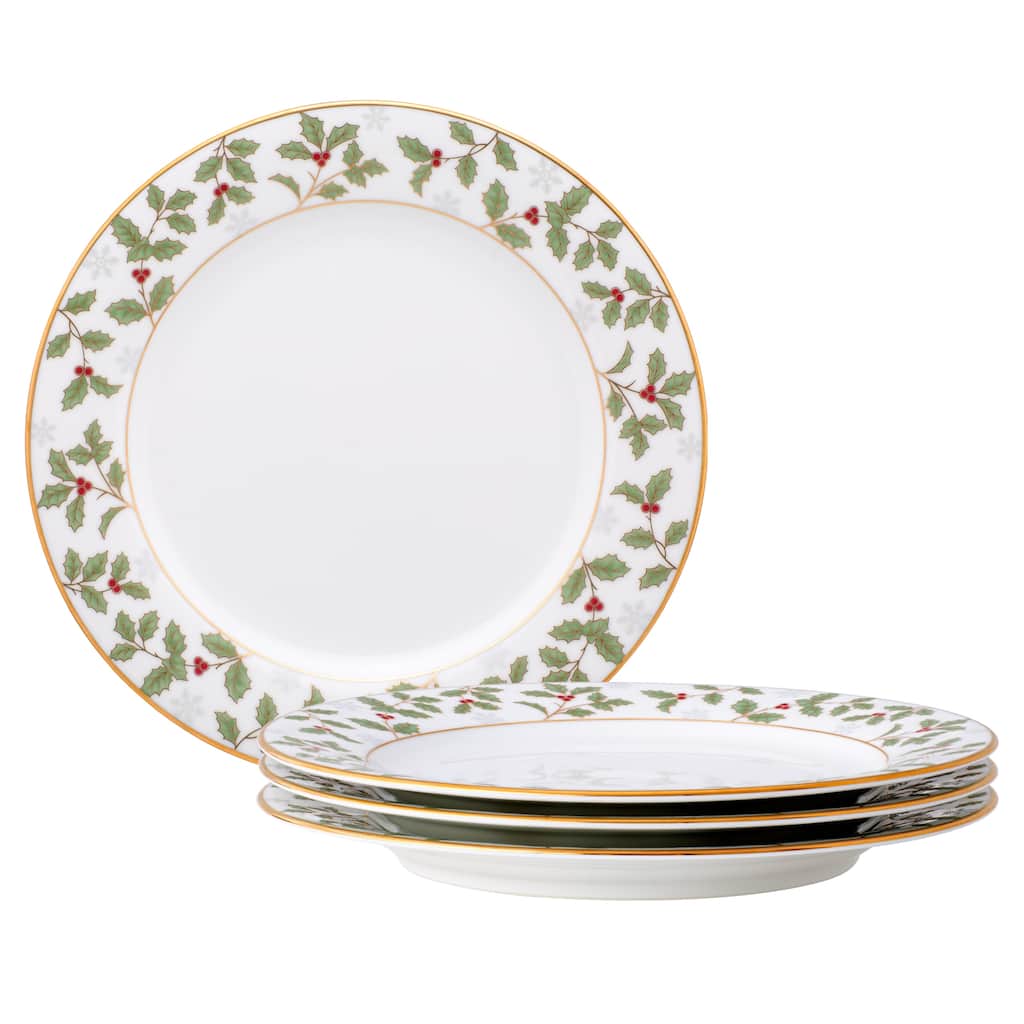 Noritake Holly & Berry Gold Set Of 4 Salad Plates, 8-1/4"