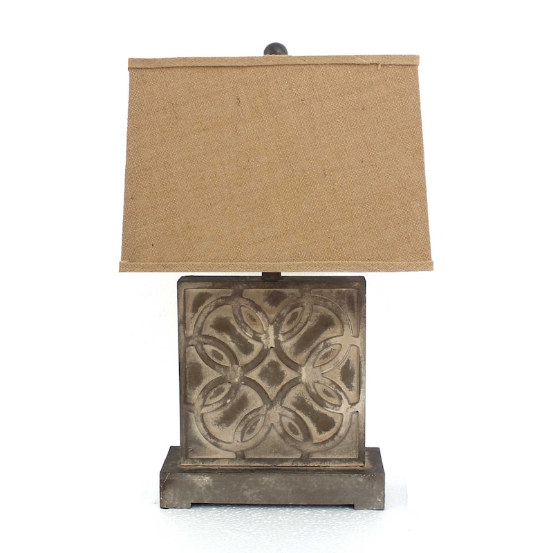 25" Traditional Table Lamp with Brown Hammered Base and Rectangular Khaki Shade for Bedroom - 24.75”H x 11.75”W x 4.75”D