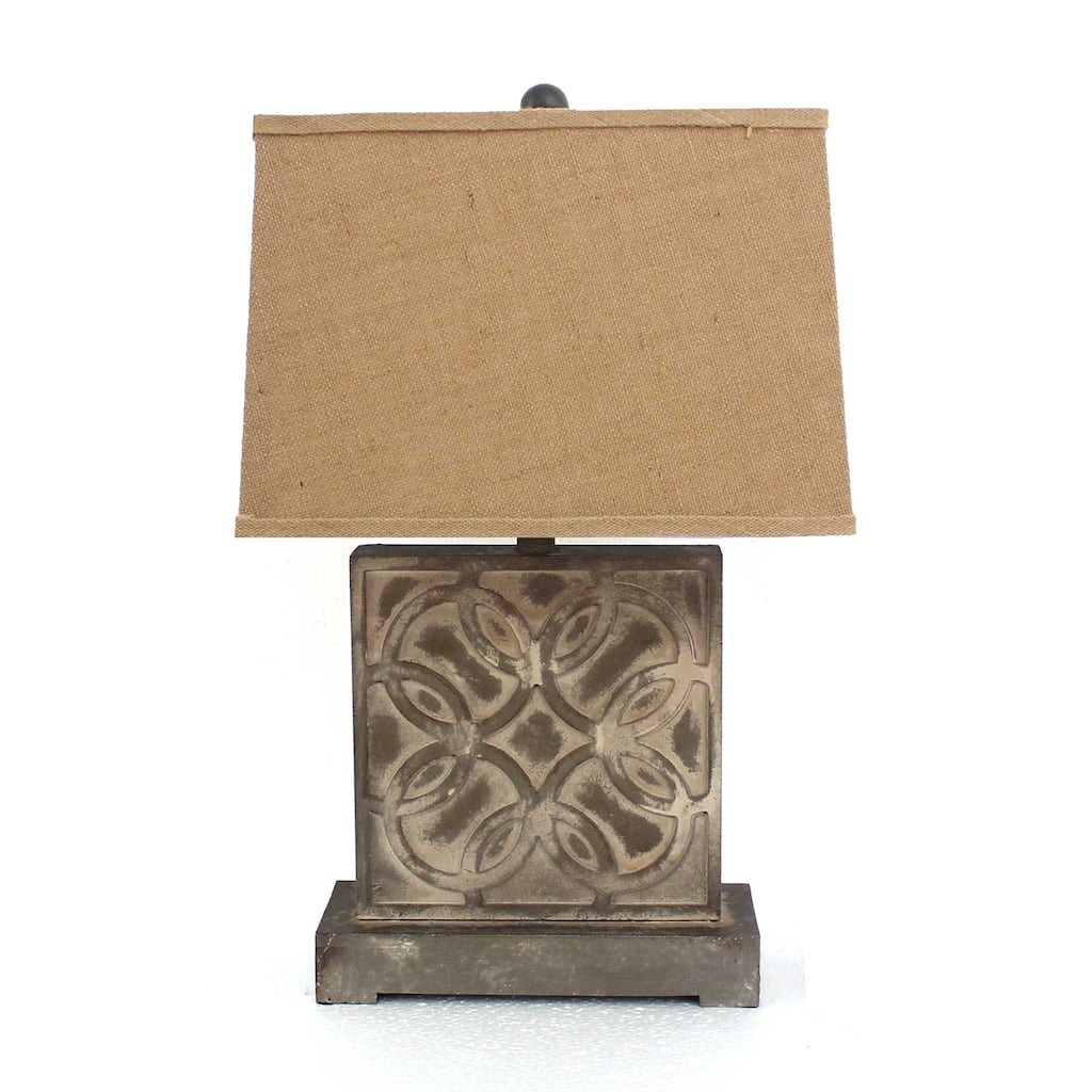 25" Traditional Table Lamp with Brown Hammered Base and Rectangular Khaki Shade for Bedroom - 24.75”H x 11.75”W x 4.75”D