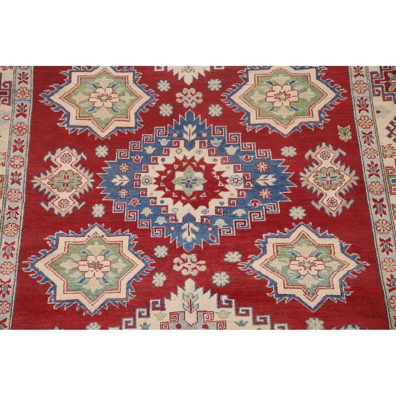 Hand Knotted Oriental 100% Wool Carpet Traditional Geometric Red Kazak Area Rug - 9' 9'' X 6' 7''