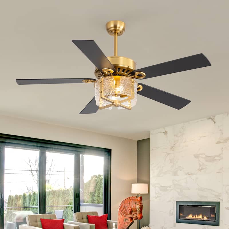52" Reversible 5-Blade Caged Ceiling Fan with Light and Remote