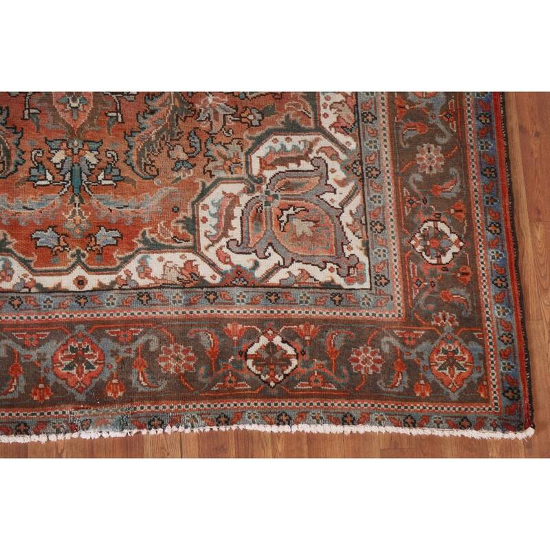 Hand Knotted Oriental 100% Wool Carpet Traditional Floral Red Heriz Area Rug - 10' 0'' X 7' 1''