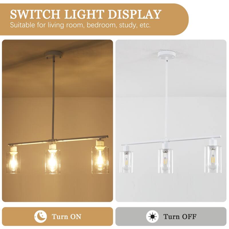 Modern Linear Ceiling Hanging Light 3-Lights Industrial Pendant Light with Adjustable Height for Living Room, Foyer - N/A