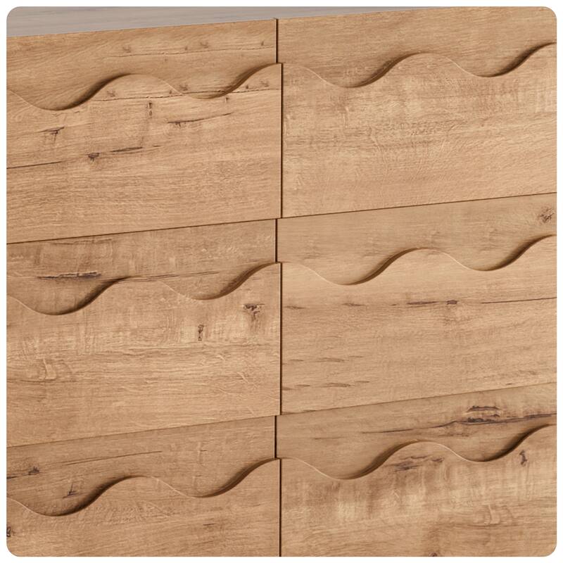 Wave Front 6 Drawers Dresser Handle-Free Modern Storage Cabinet