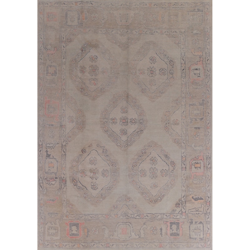 Hand Knotted Oriental 100% Wool Carpet Transitional Geometric Beige & Ivories Oushak Area Rug - 12' 0'' X 8' 10''