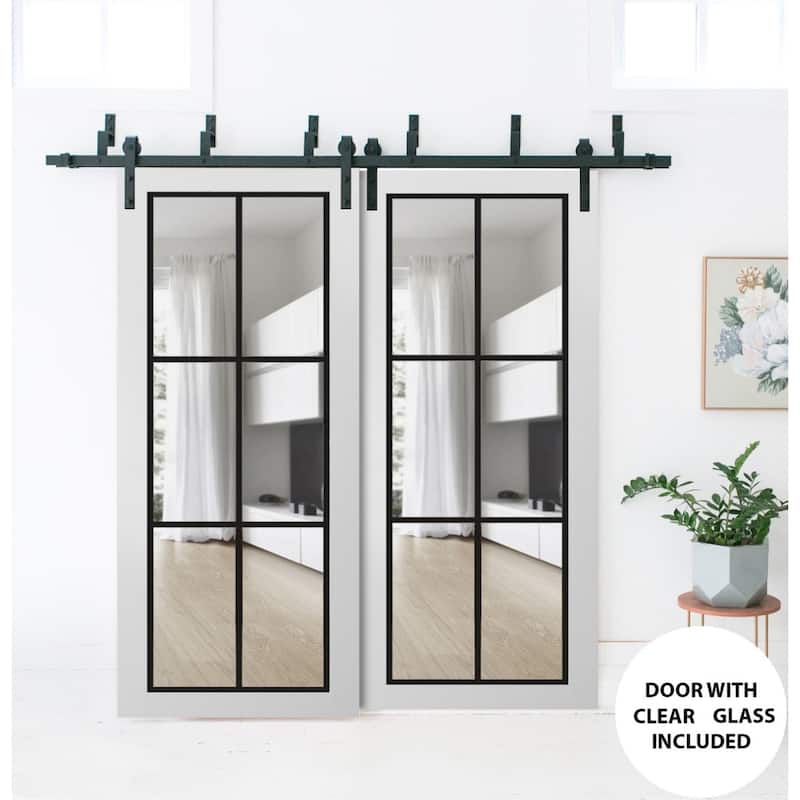 Barn Bypass Doors 36 x 80 Lucia 2366 White Silk Clear Glass Sturdy 6.6ft