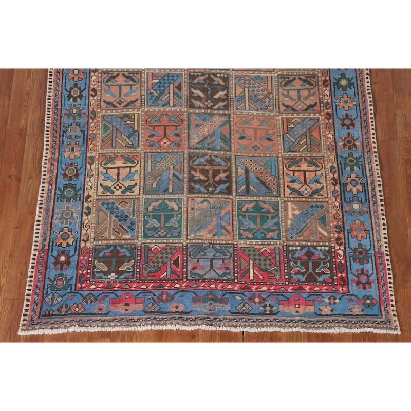 Garden Design Blue Bakhtiari Persian Vintage Rug Handmade Wool Carpet - 4'8"x 9'5"