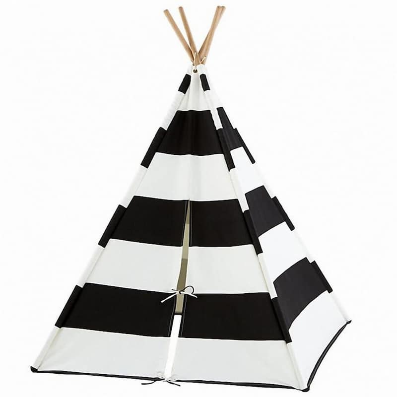 Natural Cotton Canvas Teepee Tent for Kids Indoor & Outdoor Use - BlackWideStripe_1pc
