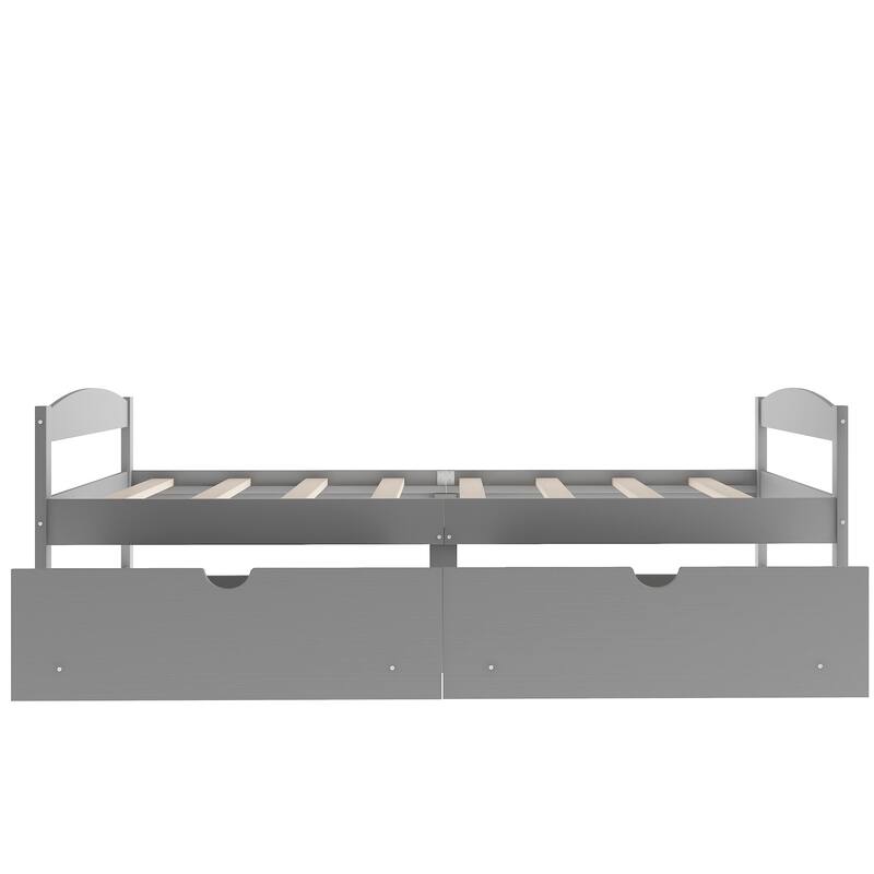 Twin Pine Platform Bed with Drawers, Headboard & Footboard