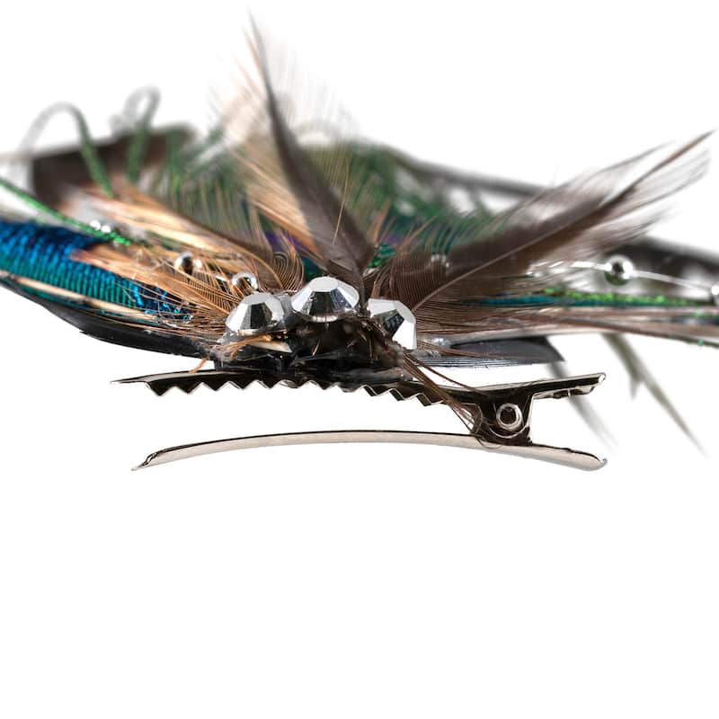 Peacock Ocelli Feather Clip-On Christmas Ornament -6" - Brown, Green and Blue