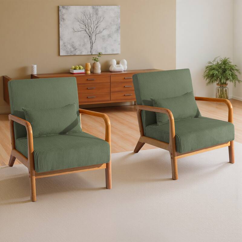 Modern Upholstered Accent Chair with Wood Legs Set of 2
