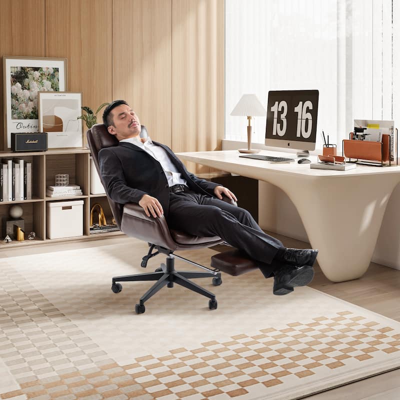 Glitzhome Modern Adjustable Swivel High Back Ergonomic Office Chair with Footrest and Armrest