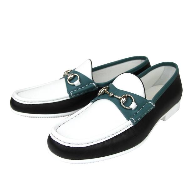 Shop Gucci Men S Horsebit White Black Blue Leather Loafer Moccasin 337060 Ayo70 1067 8 G 9 Us Overstock 28899554
