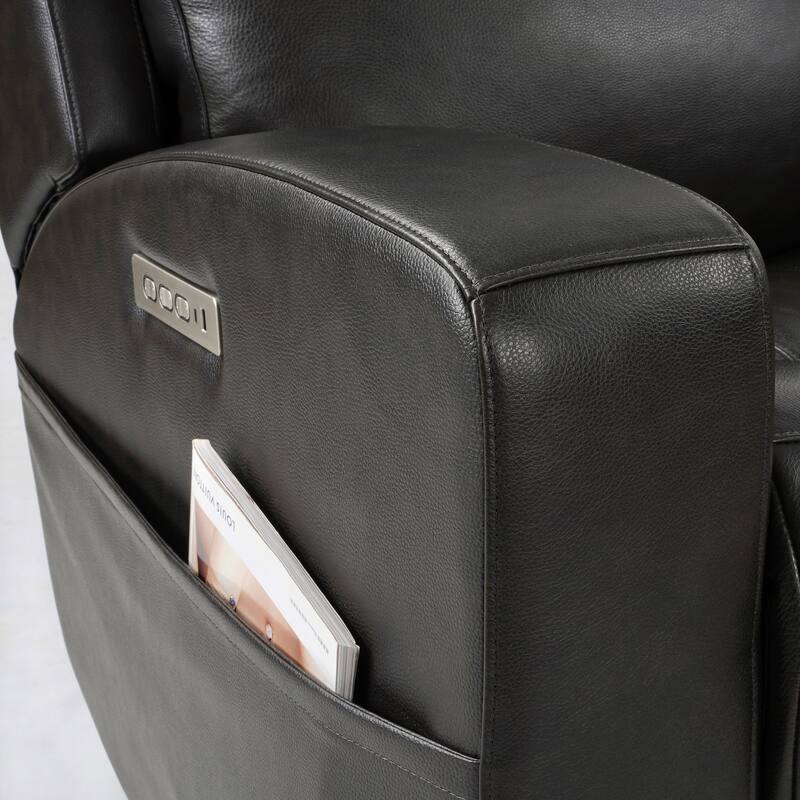 89" Wide Top Grain Leather Power Reclining Sofa Electric Recliner Sofa with Storage, USB Charge Port, Adjustable Headrest