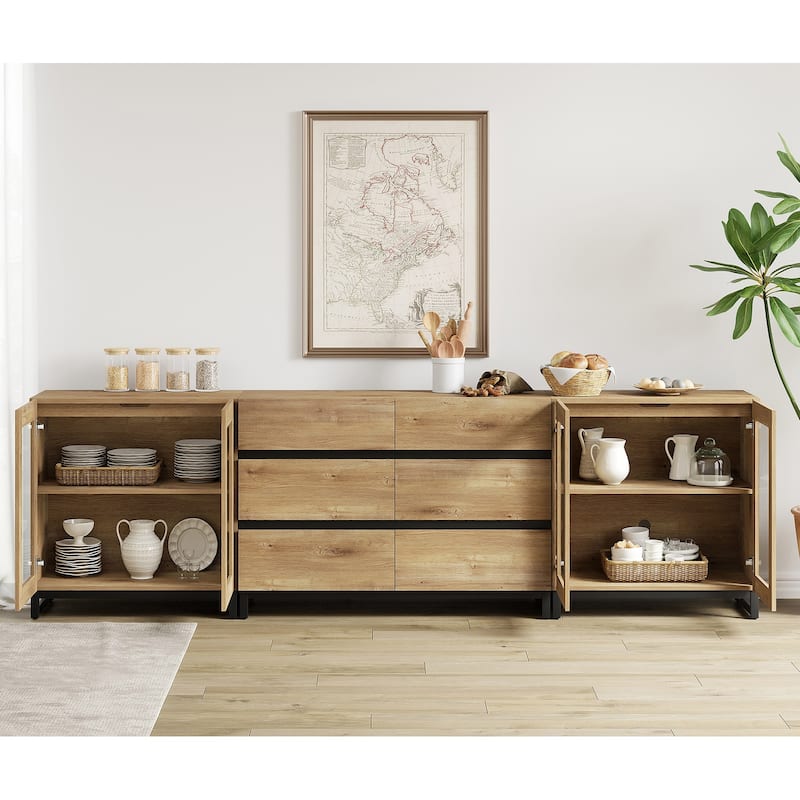 3 in 1 TV Stand for TVs up to 120 inches, Modern TV Console with Glass Doors and 6 Drawers for Living Room, Bedroom