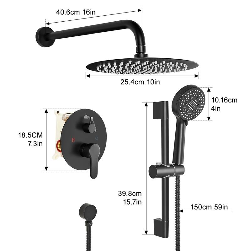 Topcraft 10-Inch Rainfall Complete Shower System with Handheld Showerhead