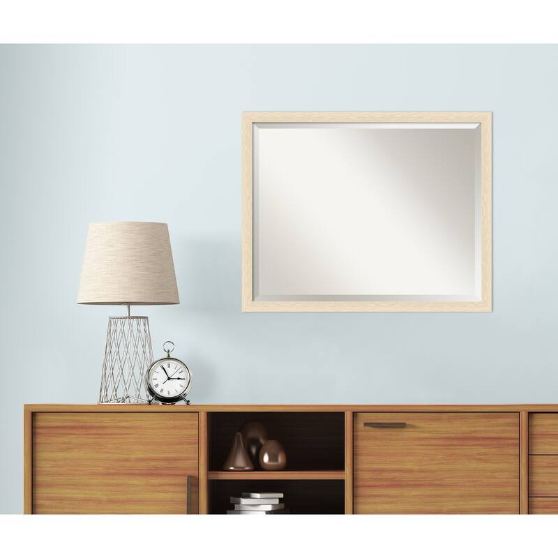 Woodgrain Stripe Beveled Wood Framed Wall Mirror