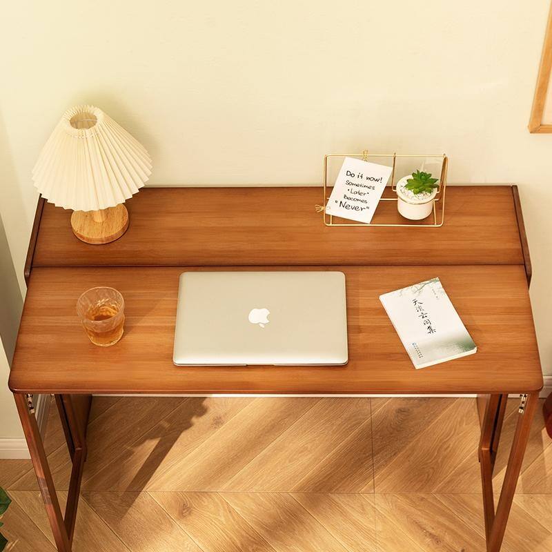 Bamboo Folding Desk for Small Spaces, Space-Saving Computer Table for Home Office & Dorm