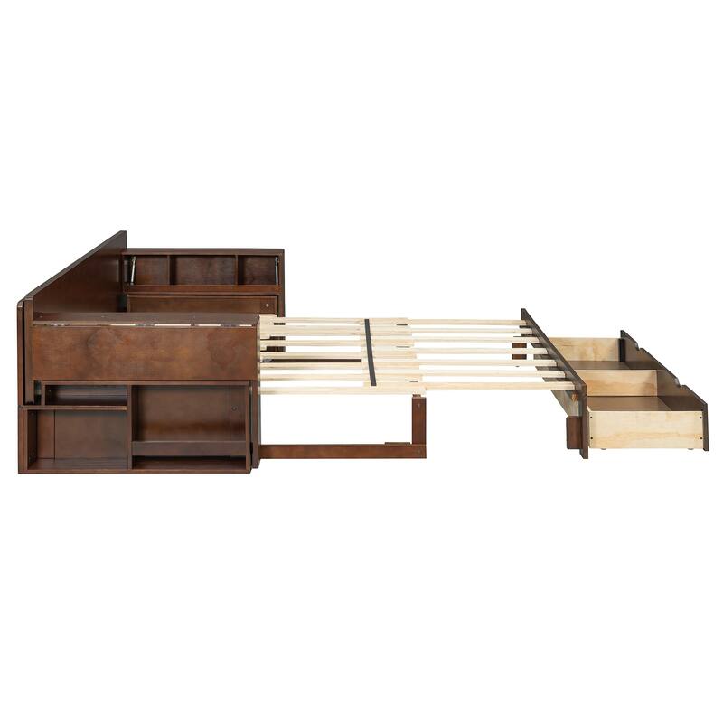 Full Size 4-in-1 Daybed with Desk Storage Drawers Hydraulic Armrests