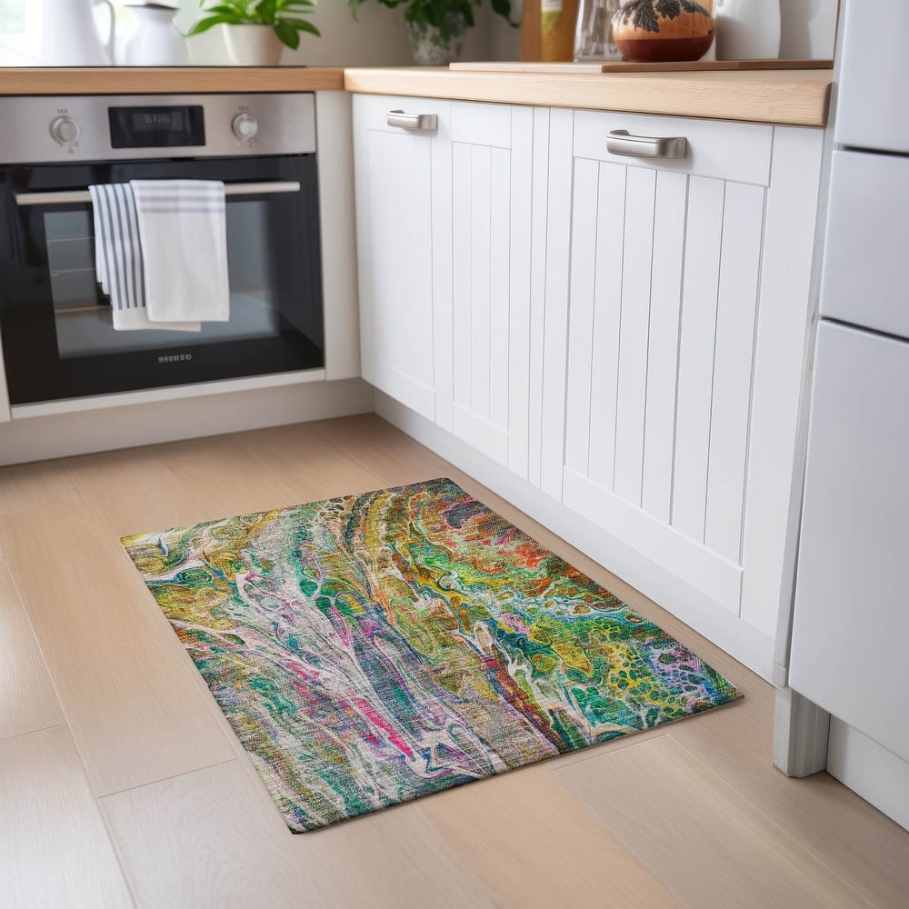 Machine Washable Indoor/ Outdoor Chantille Abstract Modern Rug