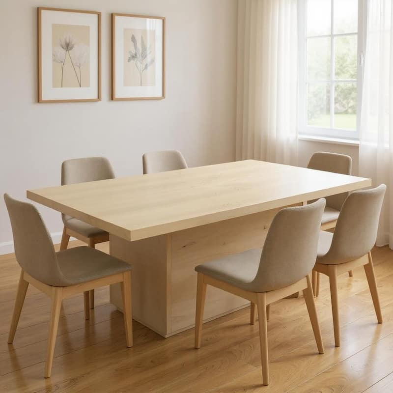 HomeRoots 108" Natural Solid Wood Pedestal Base Dining Table - 108 in. x 30 in. x 40 in. - Brown/Natural - 108 in. x 30 in.  x 40 in.