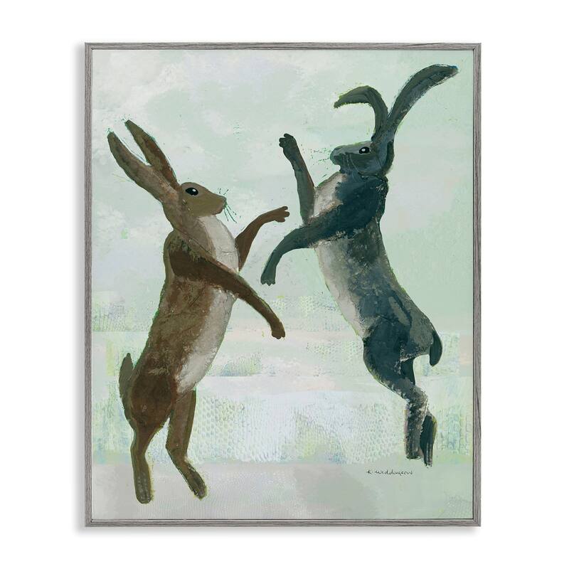 Stupell Rustic Boxing Hares Framed Giclee Art Design By Kay Widdowson - 16 x 20 - Grey