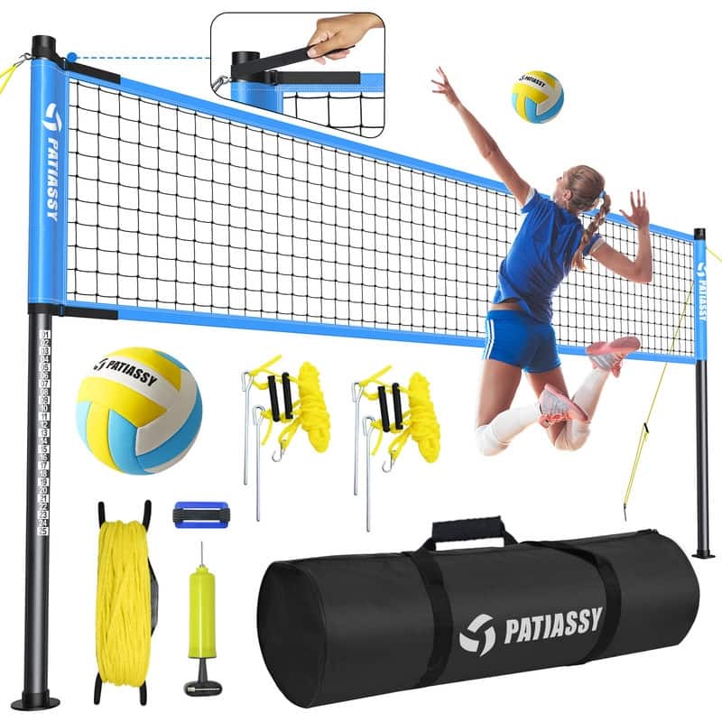 Outdoor Portable Volleyball Net Set System for Backyard - Quick & Easy Setup Adjustable Height Poles - 32X3'